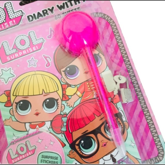 NWT LOL SURPRISE 60 Sheets Lock Diary with Fluffy Pen Pink One Size - Picture 4 of 8